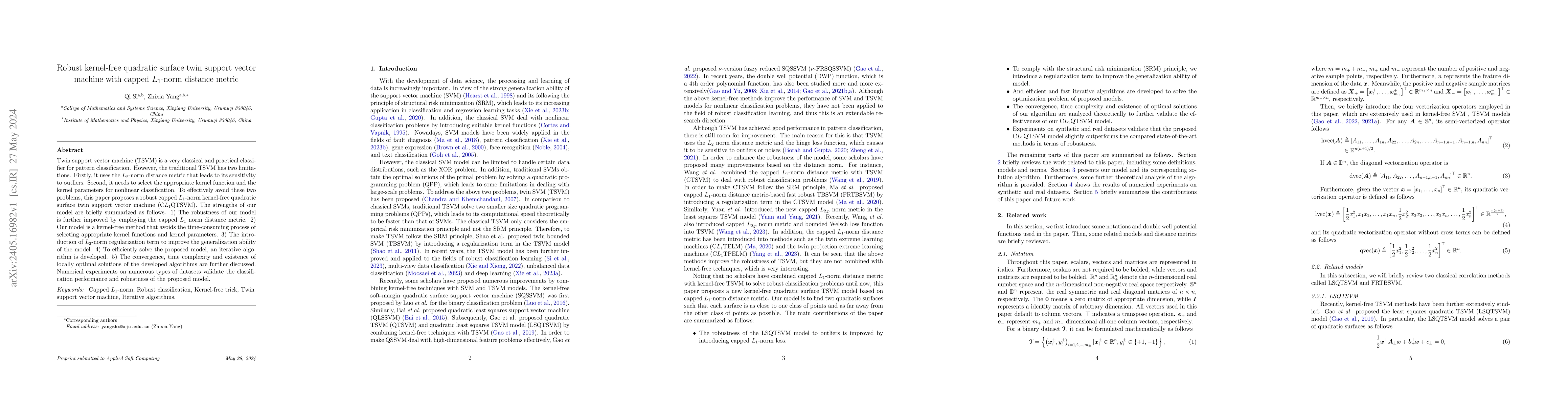 Thumbnail for Robust kernel-free quadratic surface twin support vector machine with
  capped $L_1$-norm distance metric