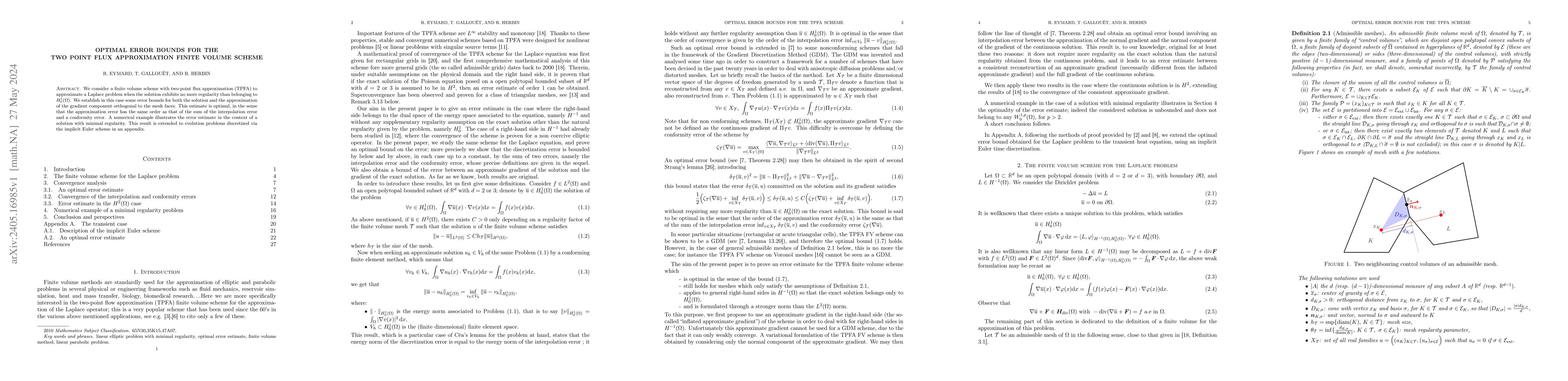 Thumbnail for Optimal error bounds for the two point flux approximation finite volume
  scheme