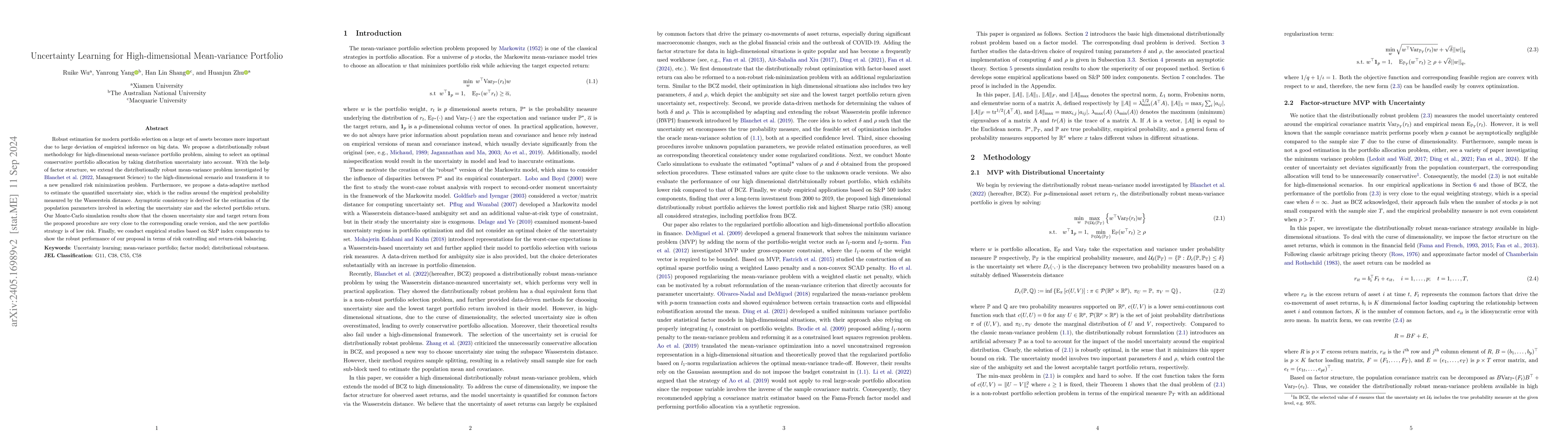 Thumbnail for Uncertainty Learning for High-dimensional Mean-variance Portfolio