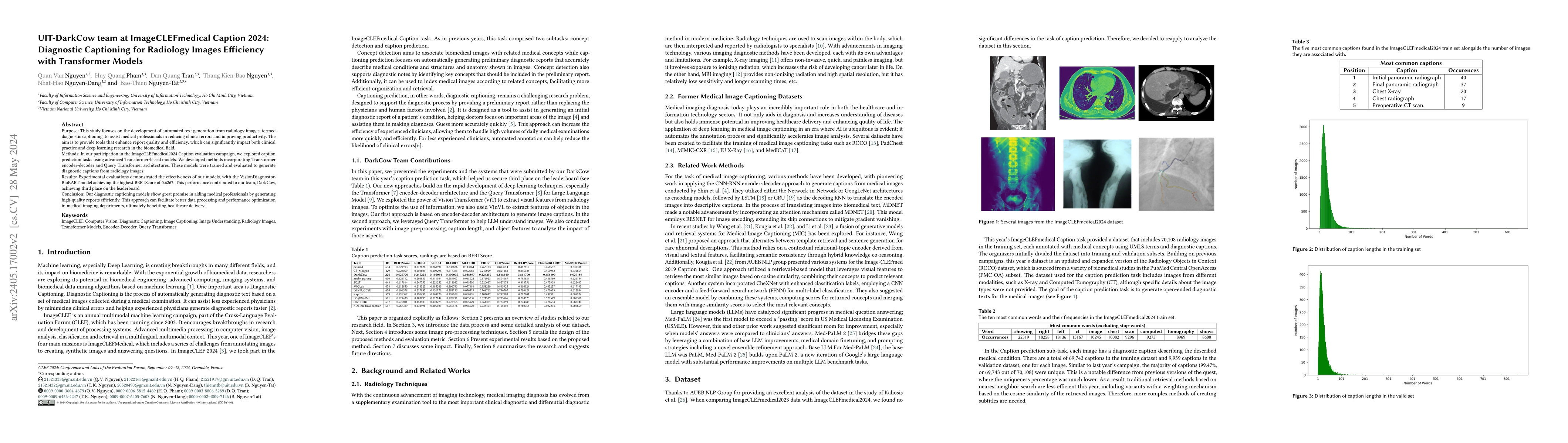 Thumbnail for UIT-DarkCow team at ImageCLEFmedical Caption 2024: Diagnostic Captioning
  for Radiology Images Efficiency with Transformer Models