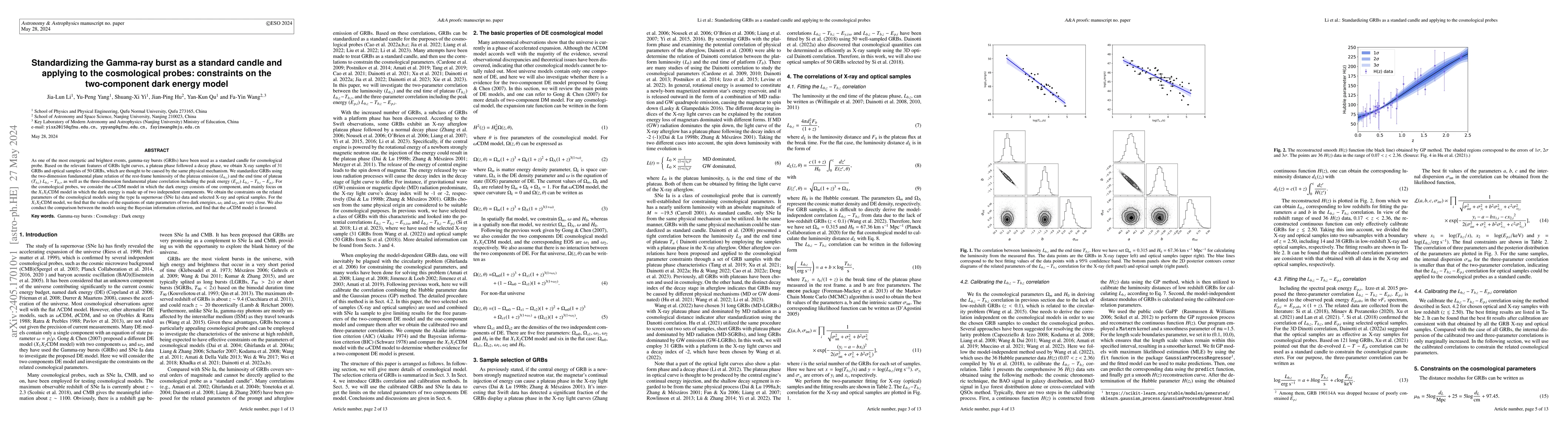Thumbnail for Standardizing the Gamma-ray burst as a standard candle and applying to
  the cosmological probes: constraints on the two-component dark energy model