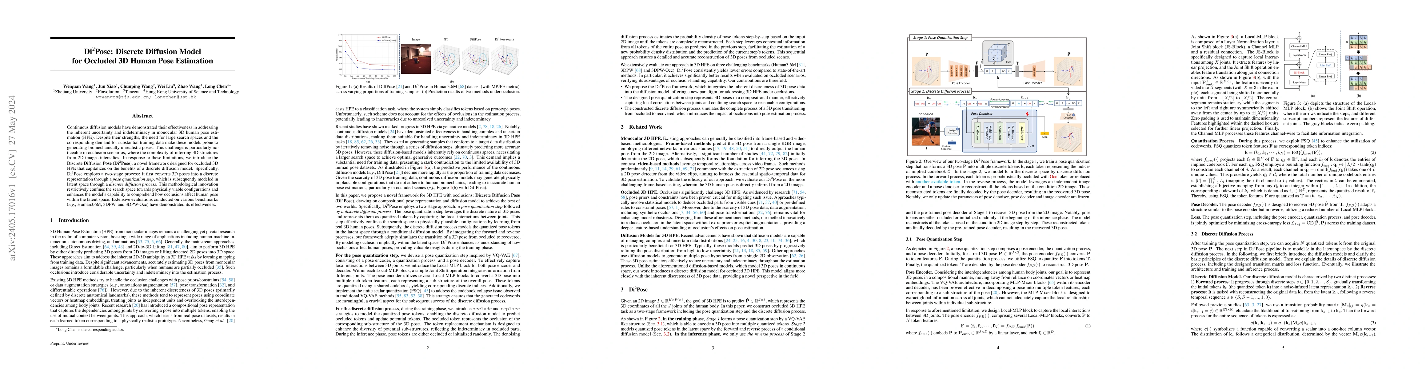 Thumbnail for $\text{Di}^2\text{Pose}$: Discrete Diffusion Model for Occluded 3D Human
  Pose Estimation