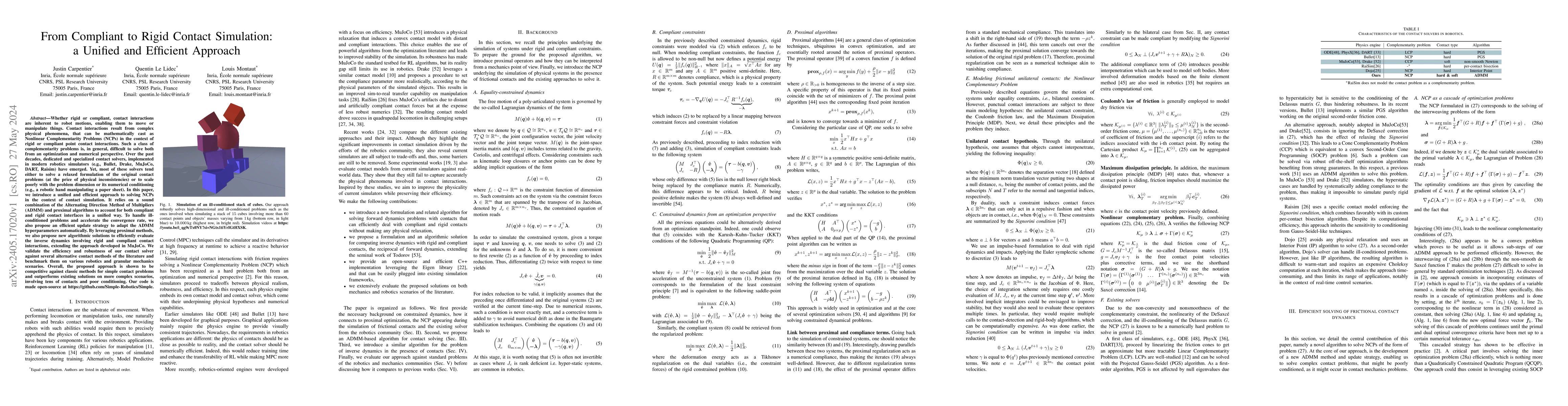 Thumbnail for From Compliant to Rigid Contact Simulation: a Unified and Efficient
  Approach