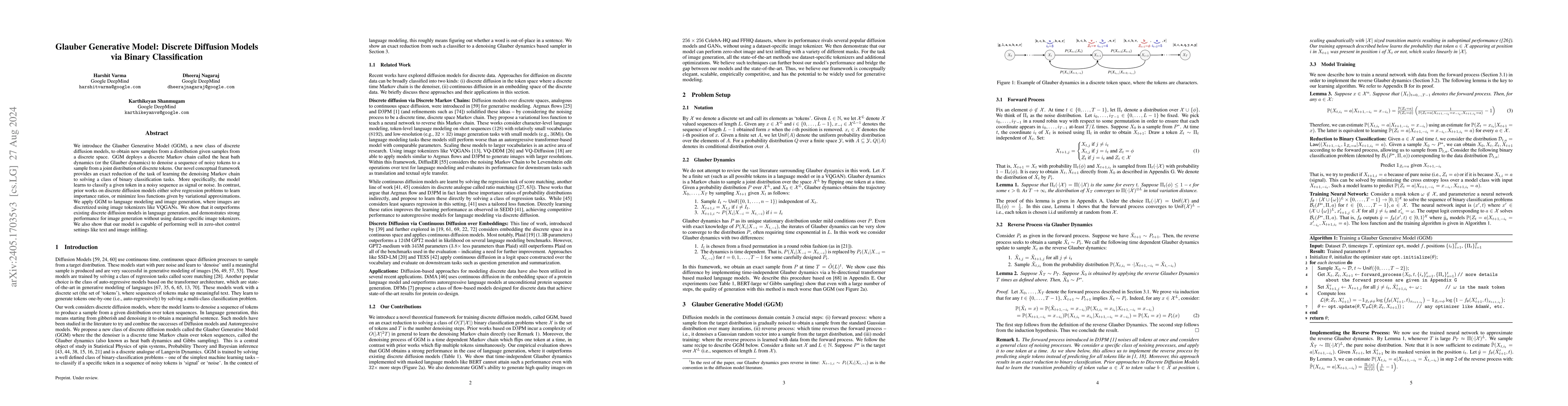 Thumbnail for Glauber Generative Model: Discrete Diffusion Models via Binary
  Classification
