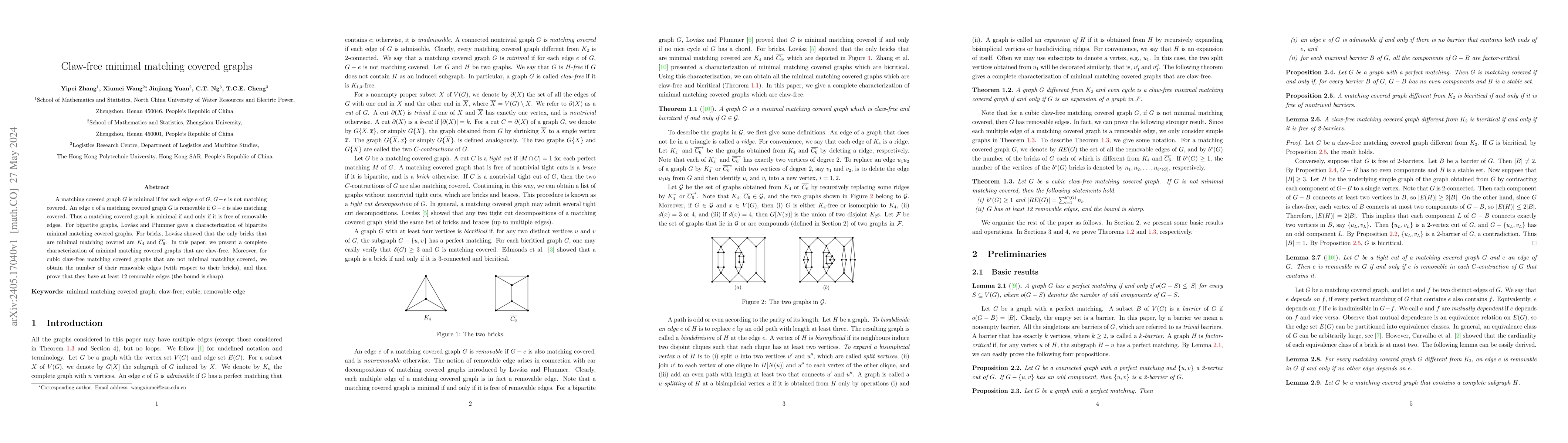 Thumbnail for Claw-free minimal matching covered graphs