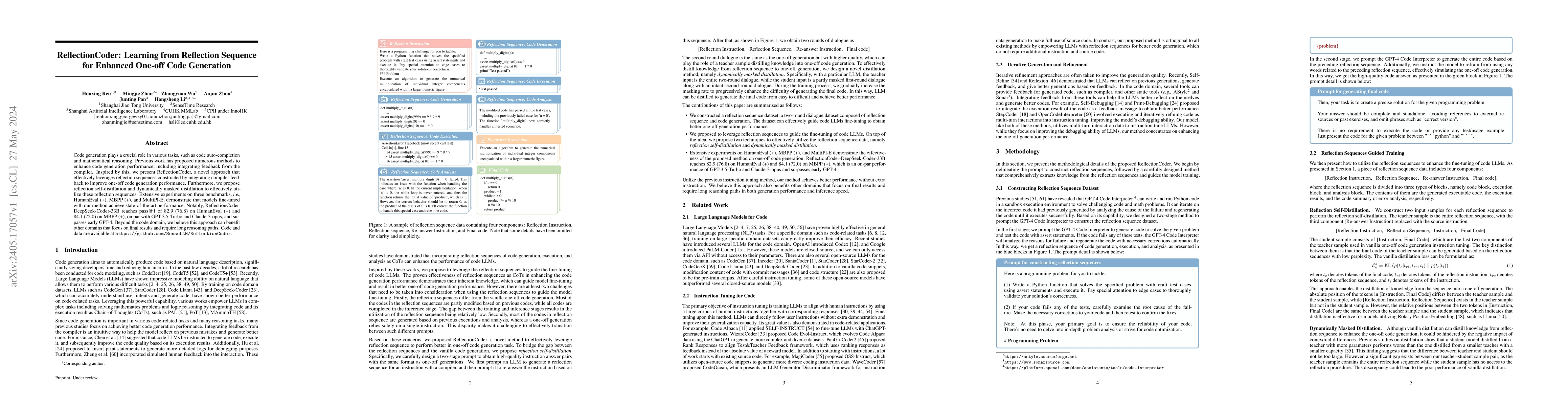 Thumbnail for ReflectionCoder: Learning from Reflection Sequence for Enhanced One-off
  Code Generation
