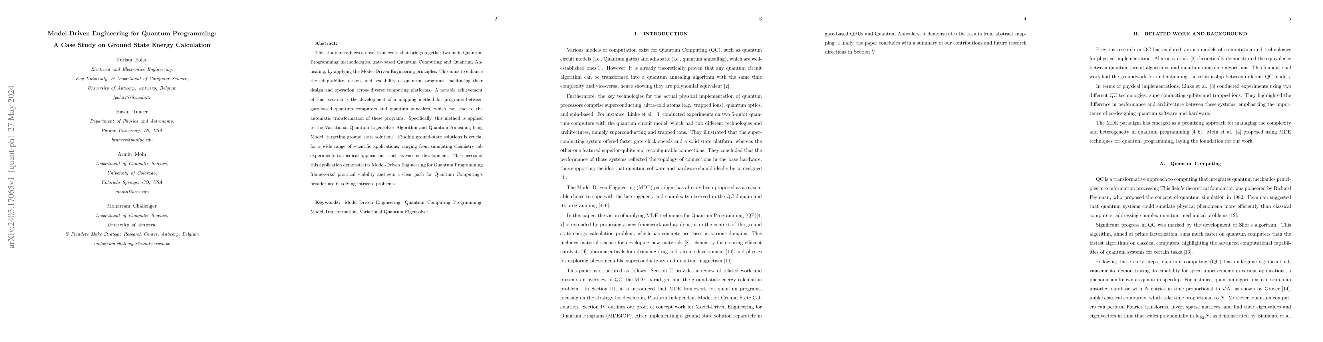 Thumbnail for Model-Driven Engineering for Quantum Programming: A Case Study on Ground
  State Energy Calculation