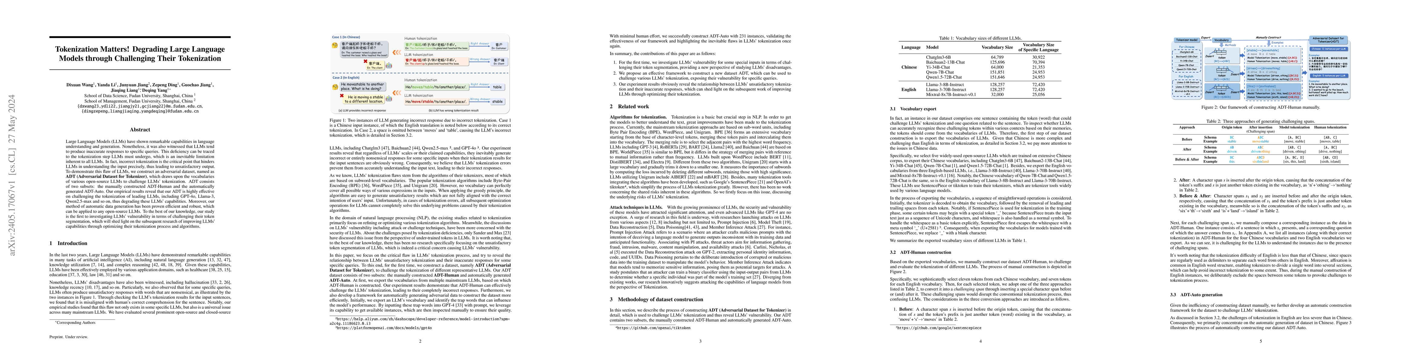 Thumbnail for Tokenization Matters! Degrading Large Language Models through
  Challenging Their Tokenization