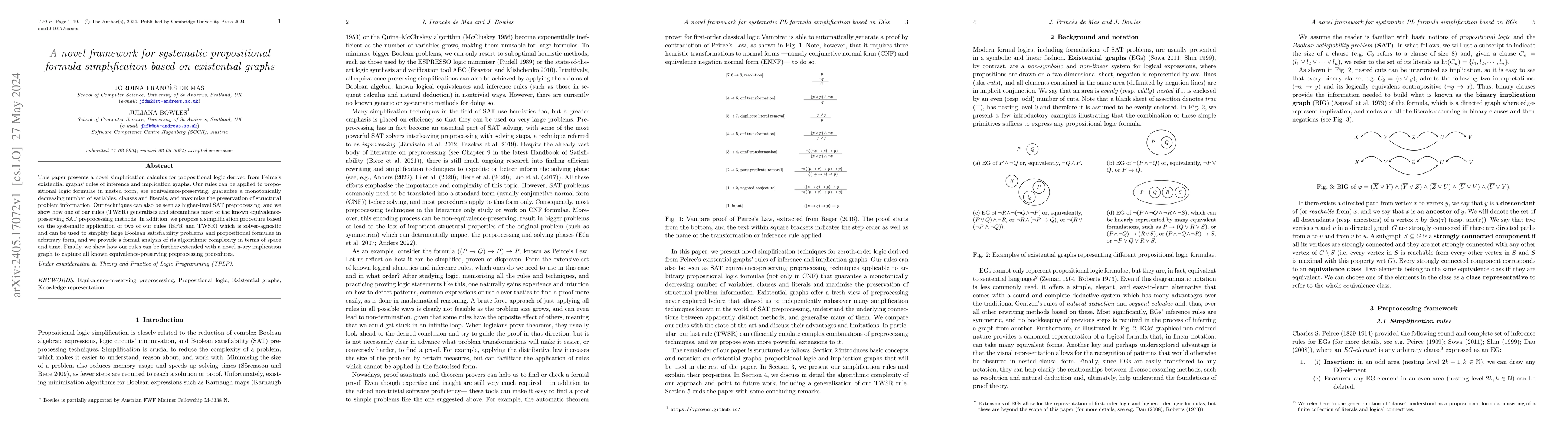 Thumbnail for A novel framework for systematic propositional formula simplification
  based on existential graphs
