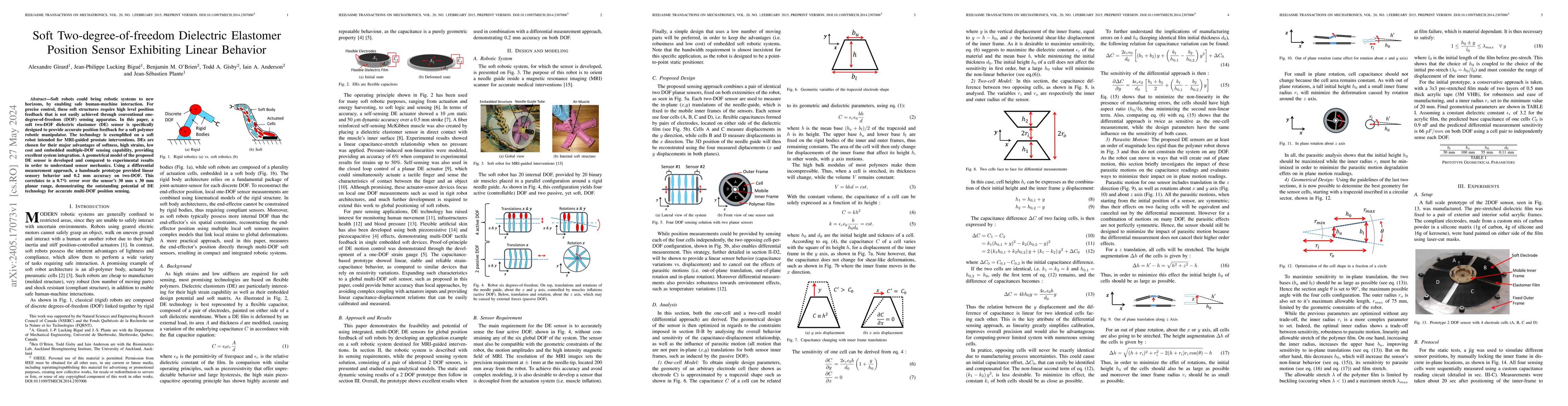 Thumbnail for Soft Two-degree-of-freedom Dielectric Elastomer Position Sensor
  Exhibiting Linear Behavior