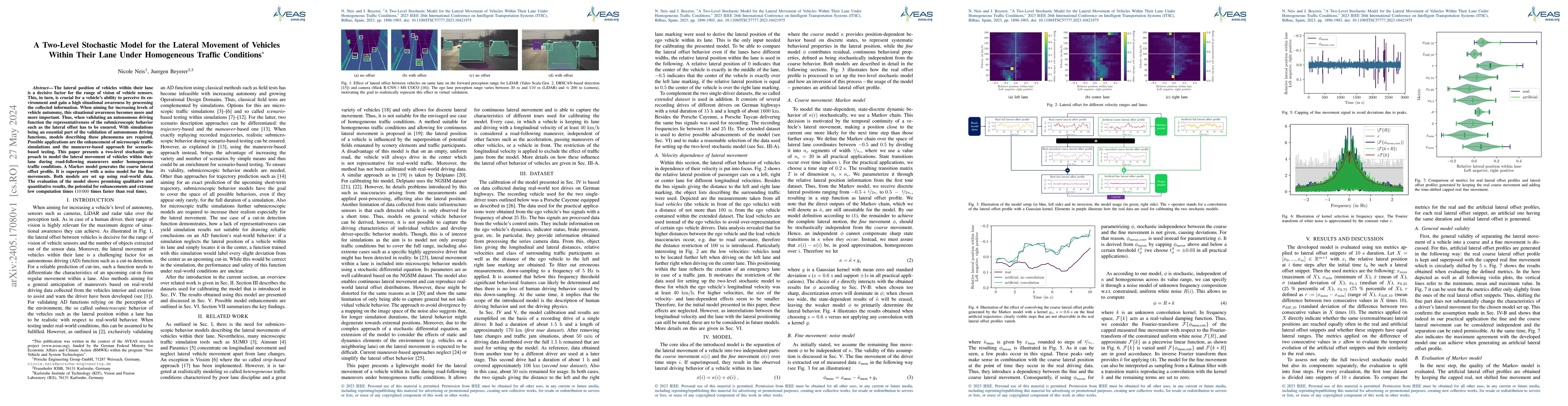 Thumbnail for A Two-Level Stochastic Model for the Lateral Movement of Vehicles Within
  Their Lane Under Homogeneous Traffic Conditions