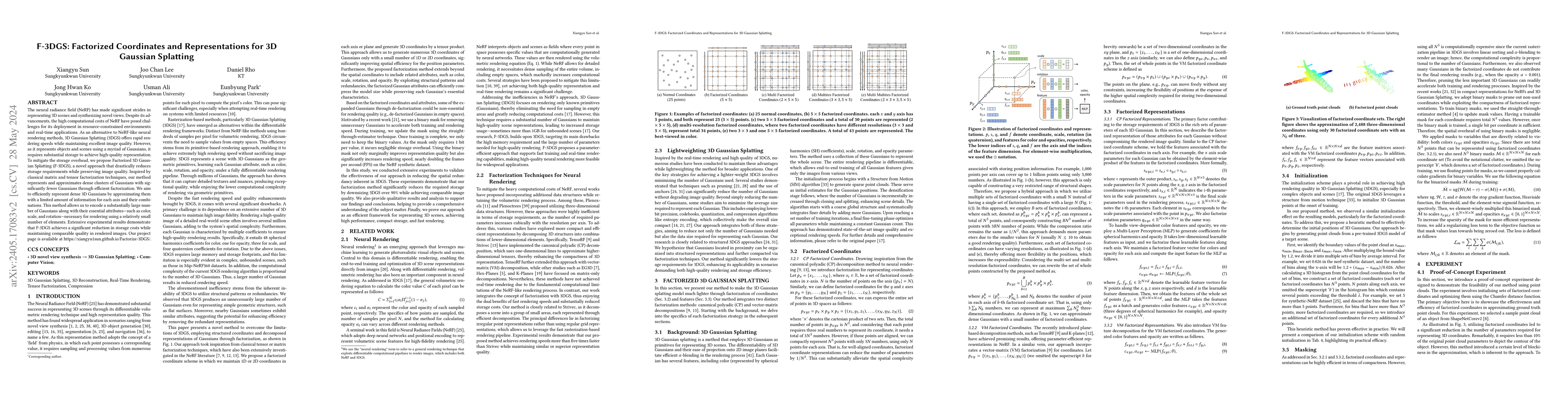 Thumbnail for F-3DGS: Factorized Coordinates and Representations for 3D Gaussian
  Splatting