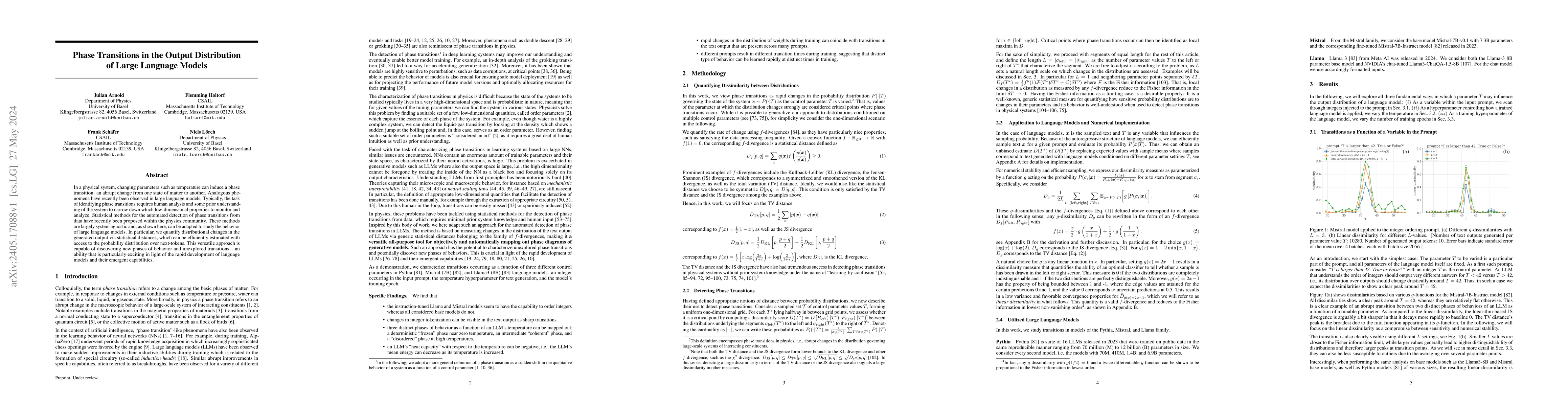 Thumbnail for Phase Transitions in the Output Distribution of Large Language Models