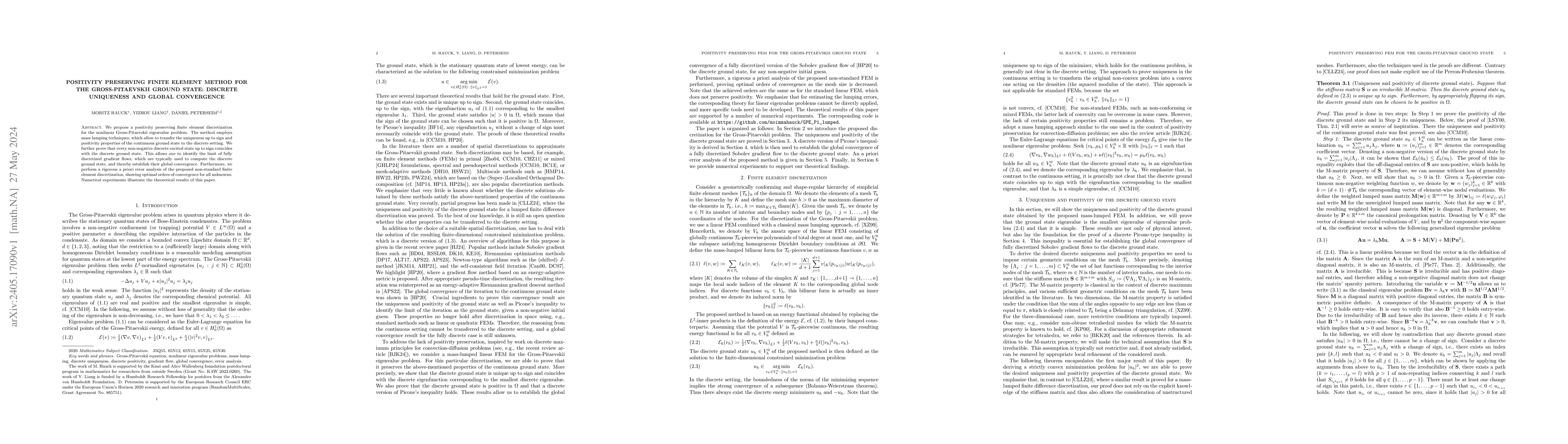 Thumbnail for Positivity preserving finite element method for the Gross-Pitaevskii
  ground state: discrete uniqueness and global convergence