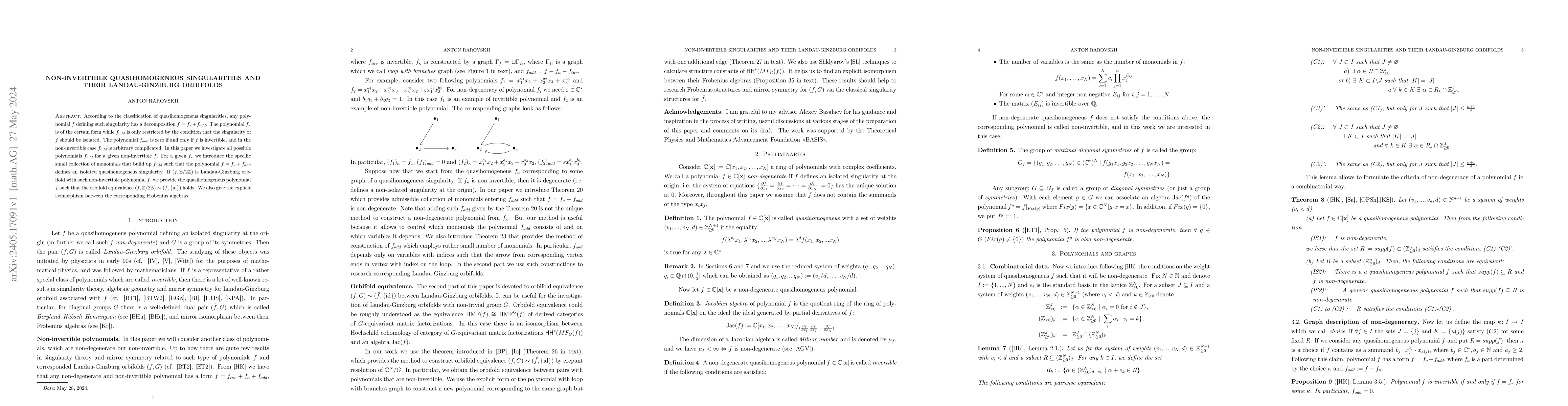 Thumbnail for Non-invertible quasihomogeneus singularities and their Landau-Ginzburg
  orbifolds