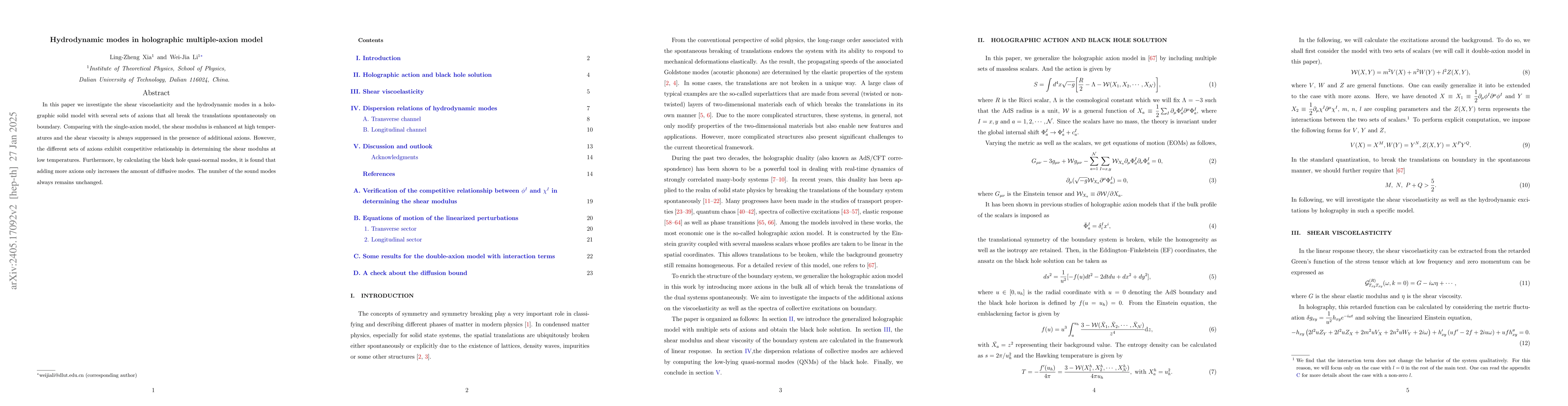Thumbnail for Hydrodynamic modes in holographic multiple-axion model