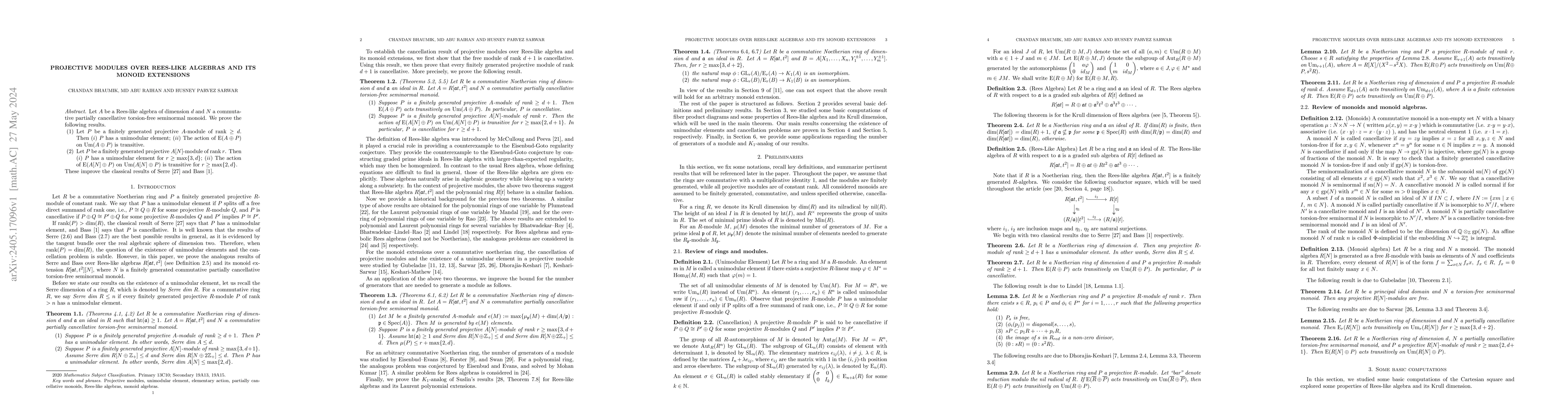 Thumbnail for Projective modules over Rees-like algebras and its monoid extensions