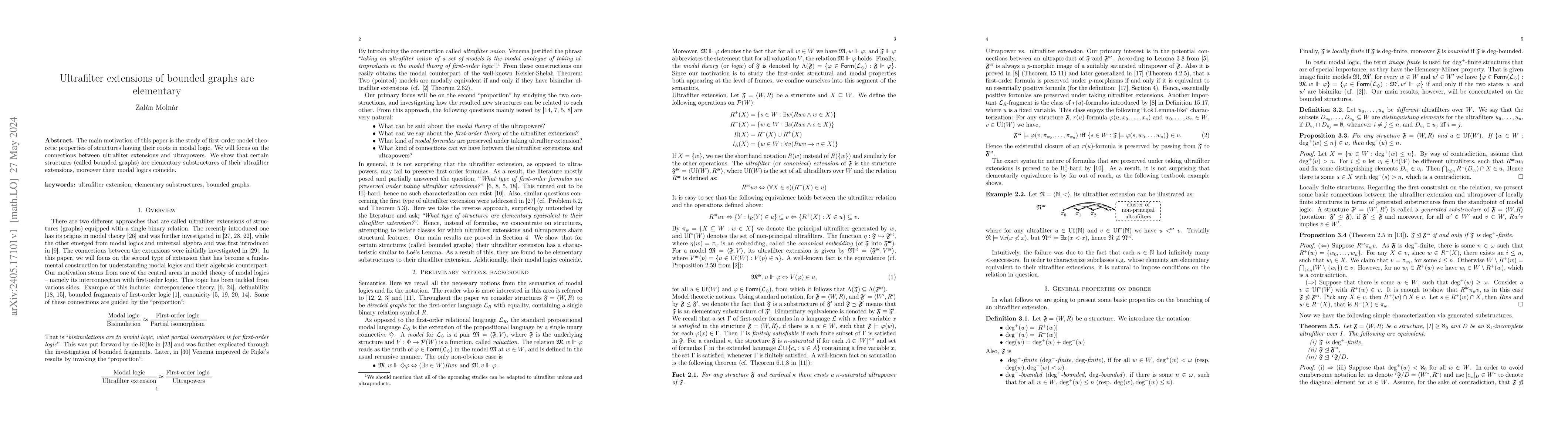 Thumbnail for Ultrafilter extensions of bounded graphs are elementary