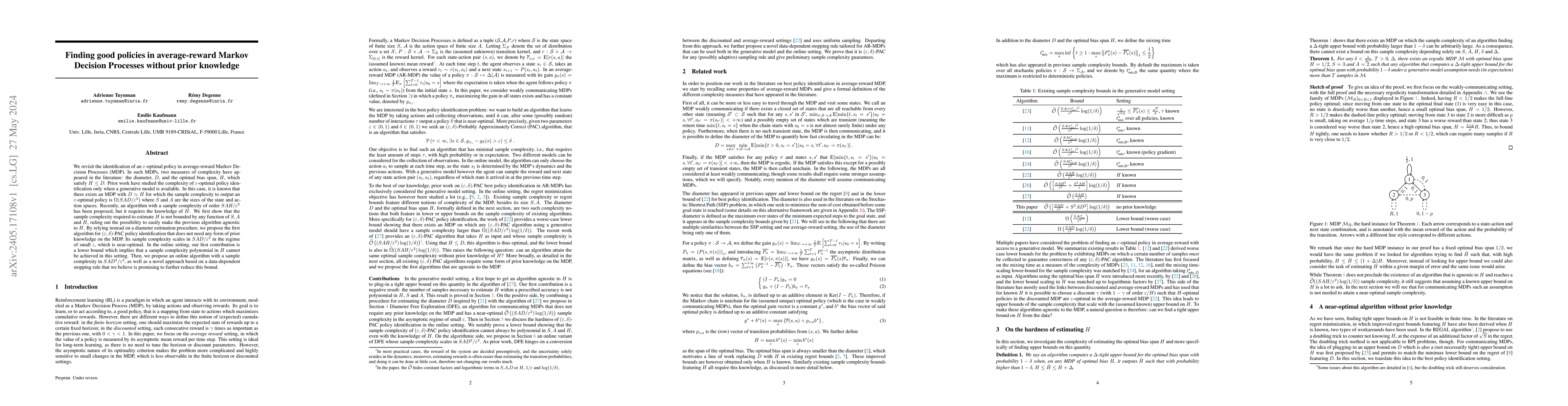 Thumbnail for Finding good policies in average-reward Markov Decision Processes
  without prior knowledge