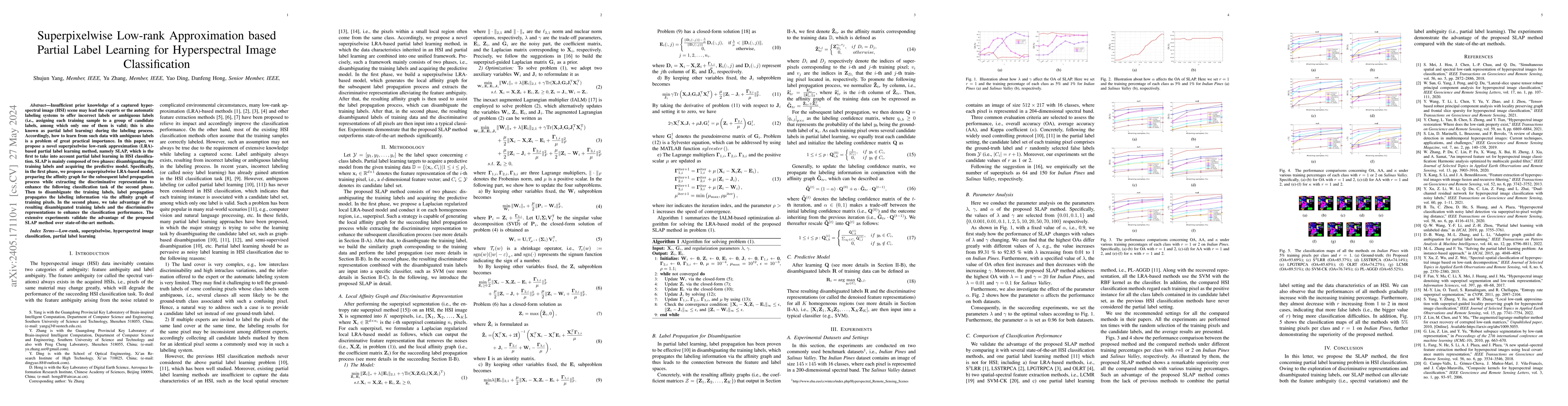 Thumbnail for Superpixelwise Low-rank Approximation based Partial Label Learning for
  Hyperspectral Image Classification