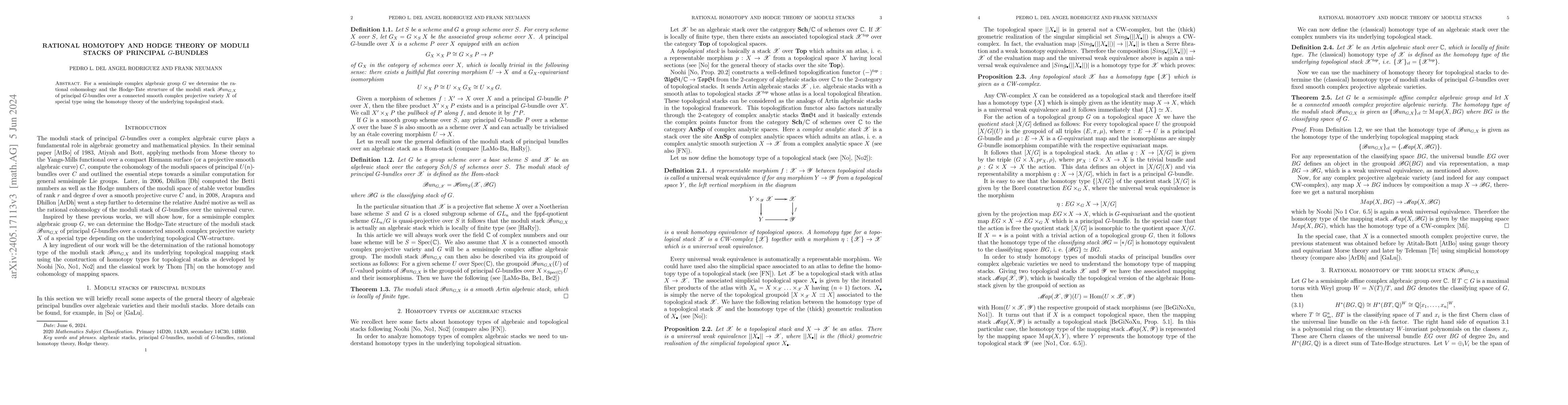 Thumbnail for Rational Homotopy and Hodge Theory of Moduli Stacks of principal
  $G$-bundles