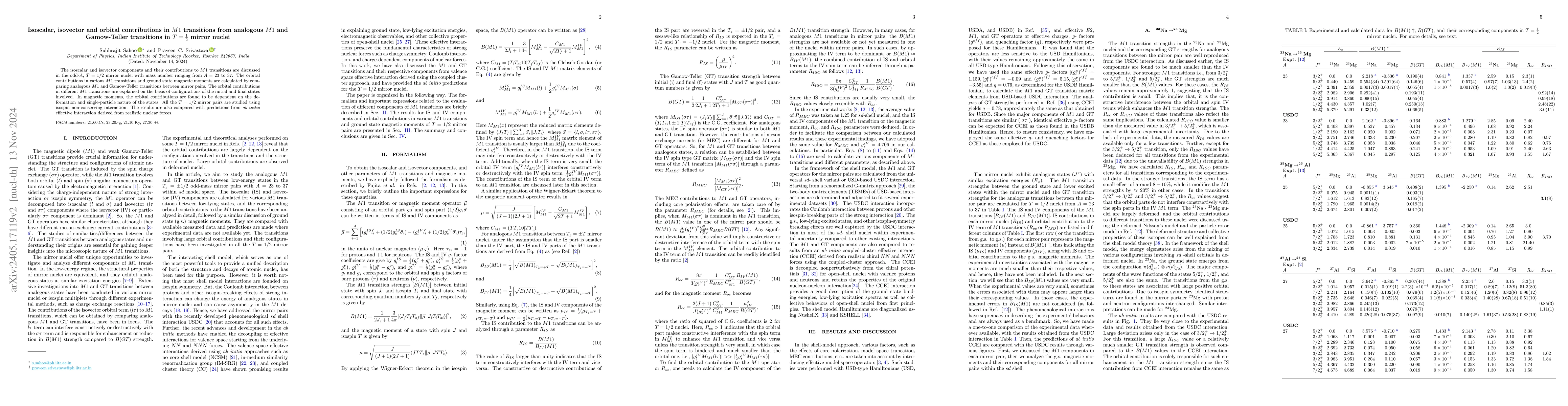 Thumbnail for Isoscalar, isovector and orbital contributions in $M1$ transitions from
  analogous $M1$ and Gamow-Teller transitions in $T=\frac{1}{2}$ mirror nuclei