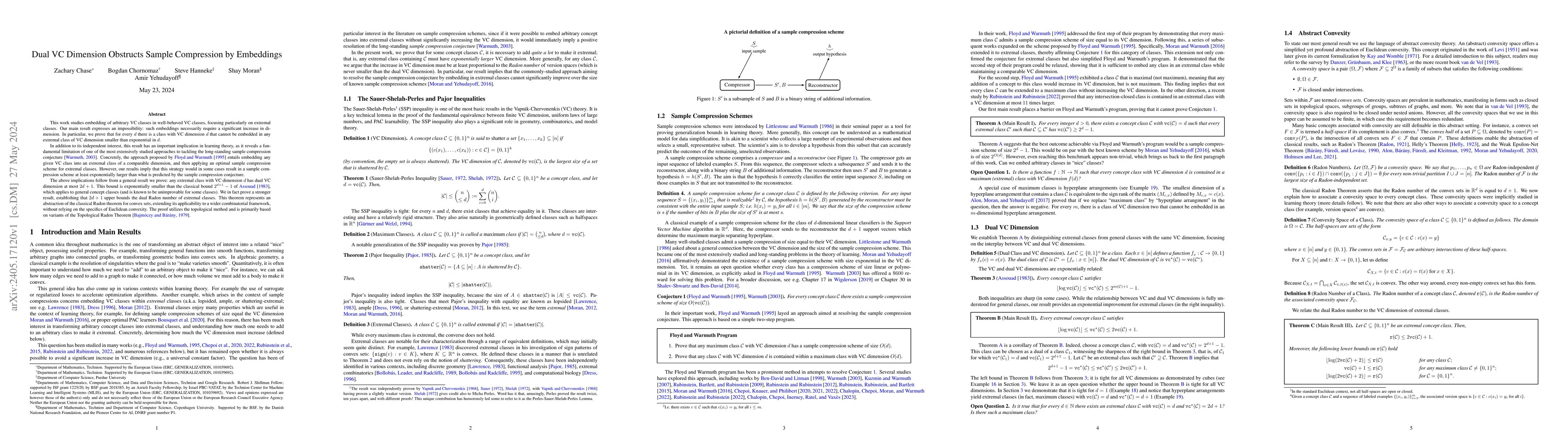 Thumbnail for Dual VC Dimension Obstructs Sample Compression by Embeddings
