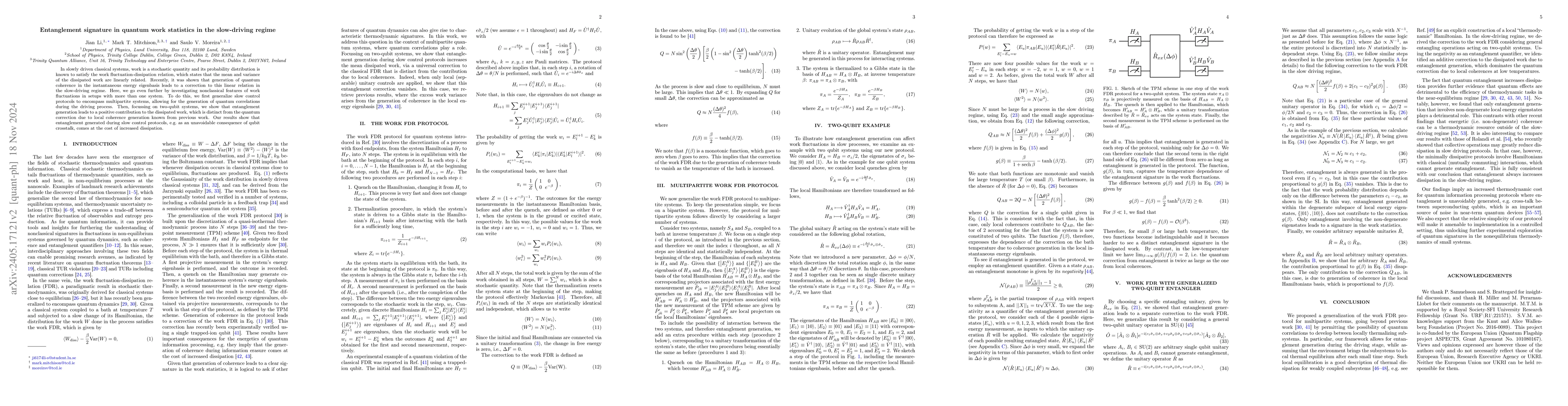 Thumbnail for Entanglement signature in quantum work statistics in the slow-driving
  regime