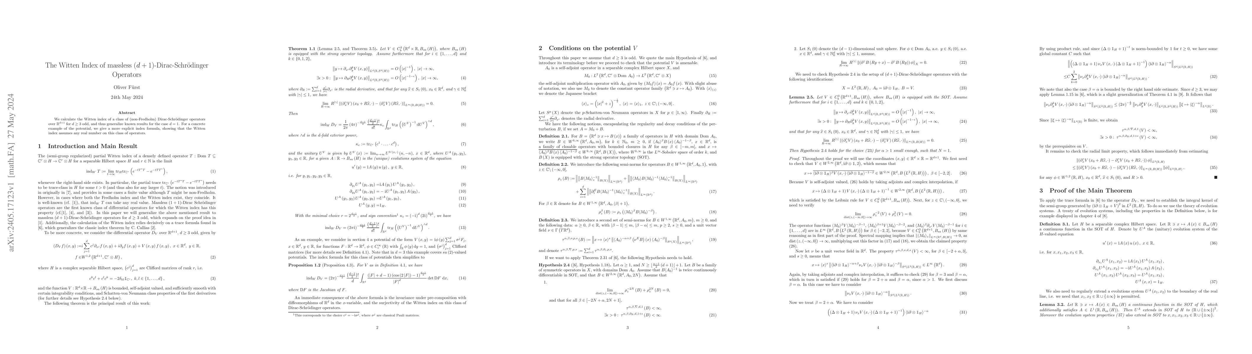 Thumbnail for The Witten Index of massless $(d+1)$-Dirac-Schr\"odinger Operators