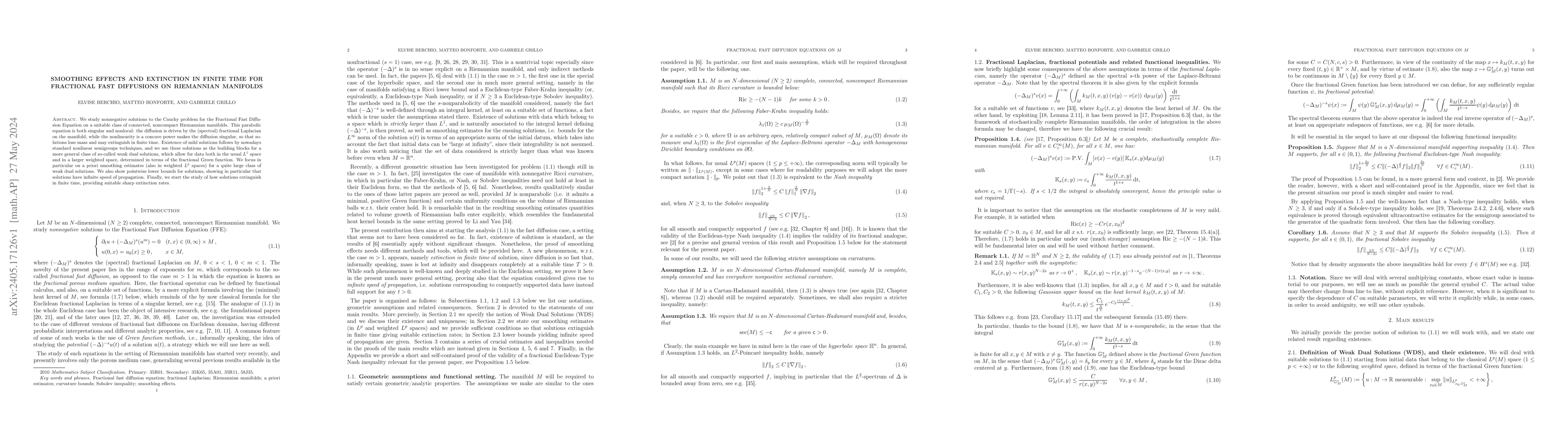 Thumbnail for Smoothing effects and extinction in finite time for fractional fast
  diffusions on Riemannian manifolds