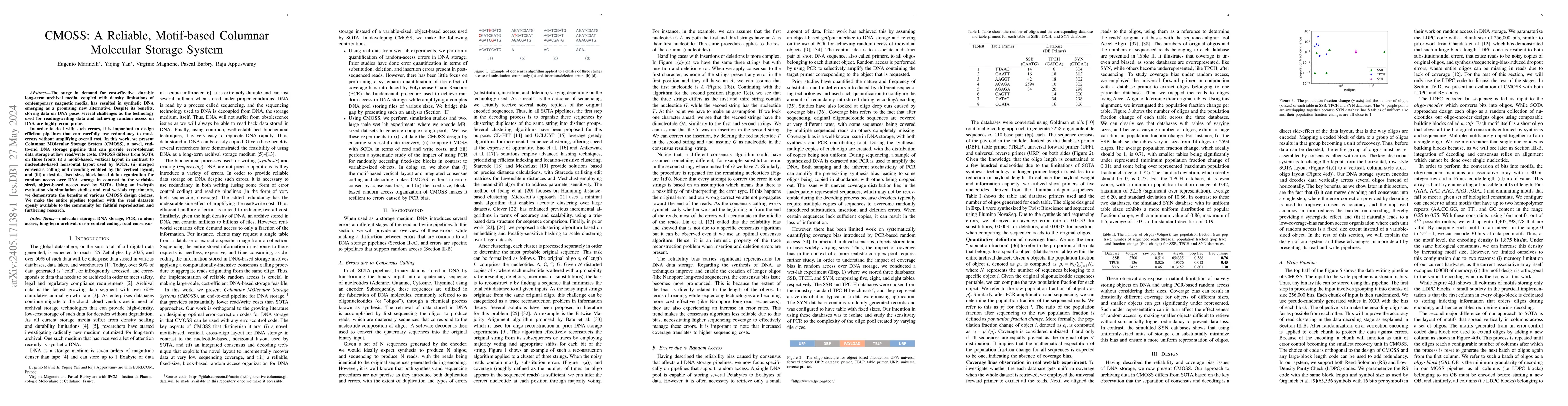 Thumbnail for CMOSS: A Reliable, Motif-based Columnar Molecular Storage System