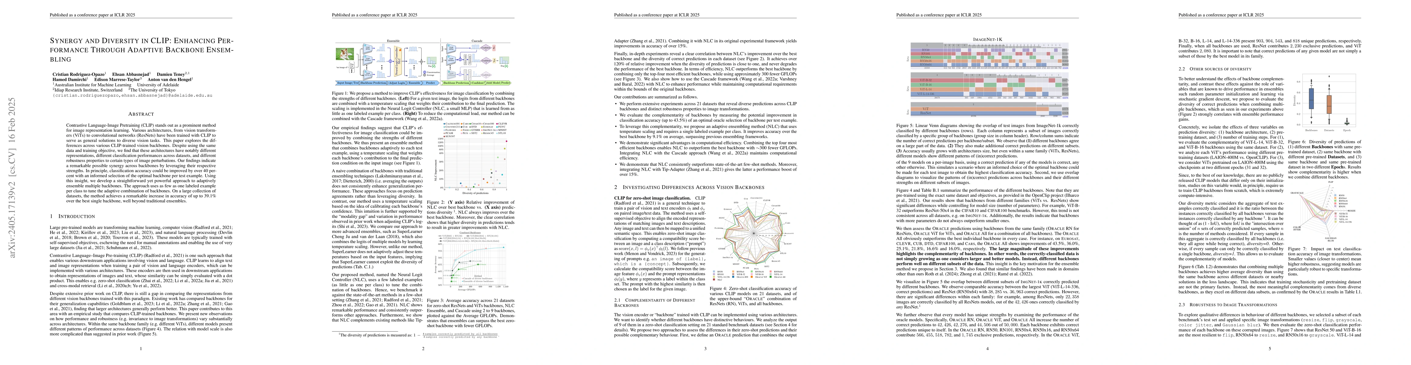 Thumbnail for Synergy and Diversity in CLIP: Enhancing Performance Through Adaptive
  Backbone Ensembling