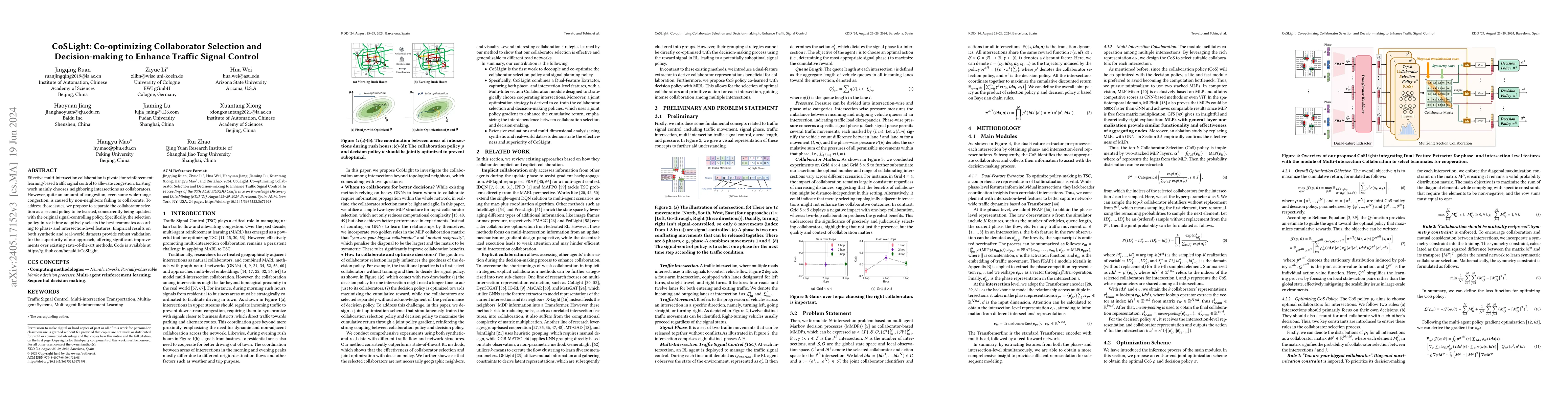 Thumbnail for CoSLight: Co-optimizing Collaborator Selection and Decision-making to
  Enhance Traffic Signal Control