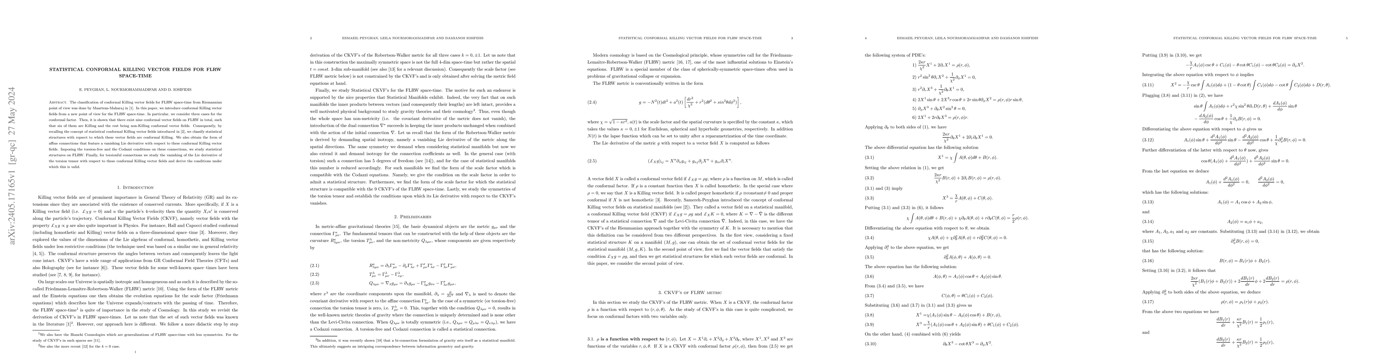 Thumbnail for Statistical conformal Killing Vector Fields for FLRW Space-Time