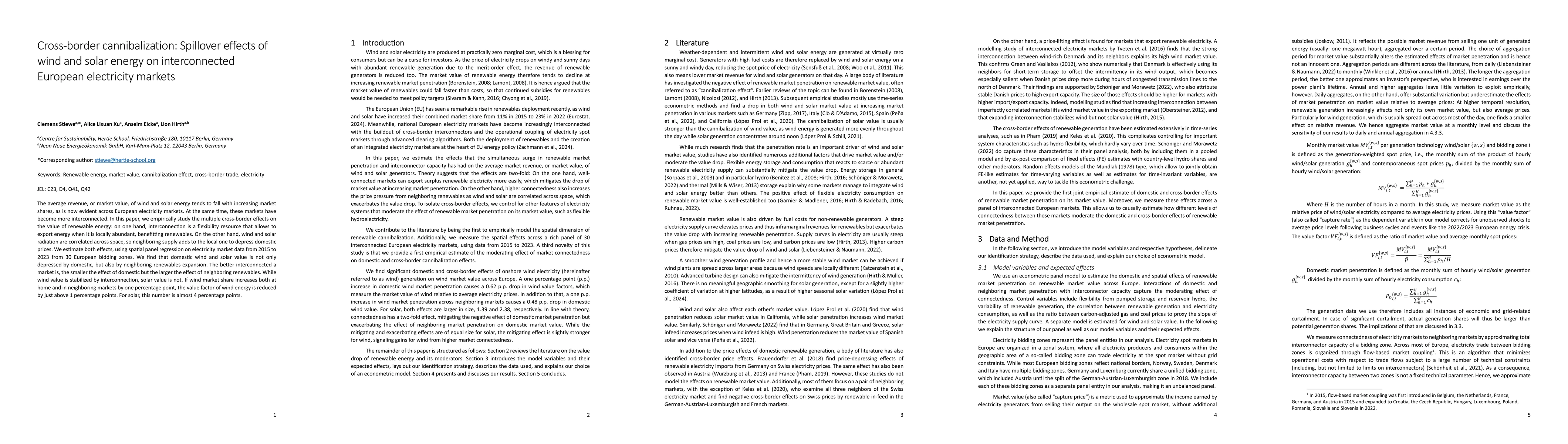 Thumbnail for Cross-border cannibalization: Spillover effects of wind and solar energy
  on interconnected European electricity markets