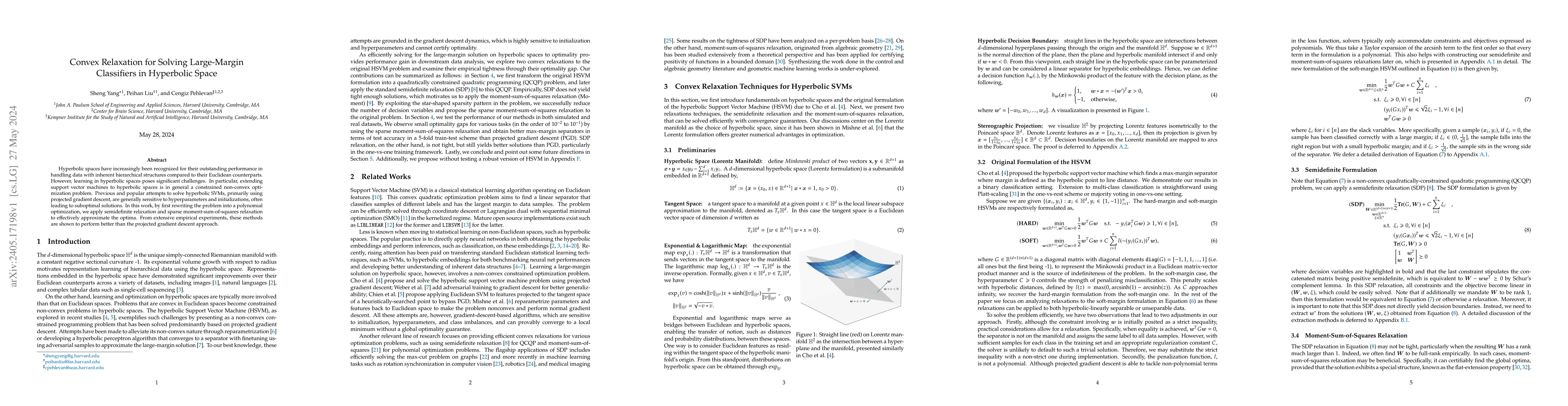 Thumbnail for Convex Relaxation for Solving Large-Margin Classifiers in Hyperbolic
  Space