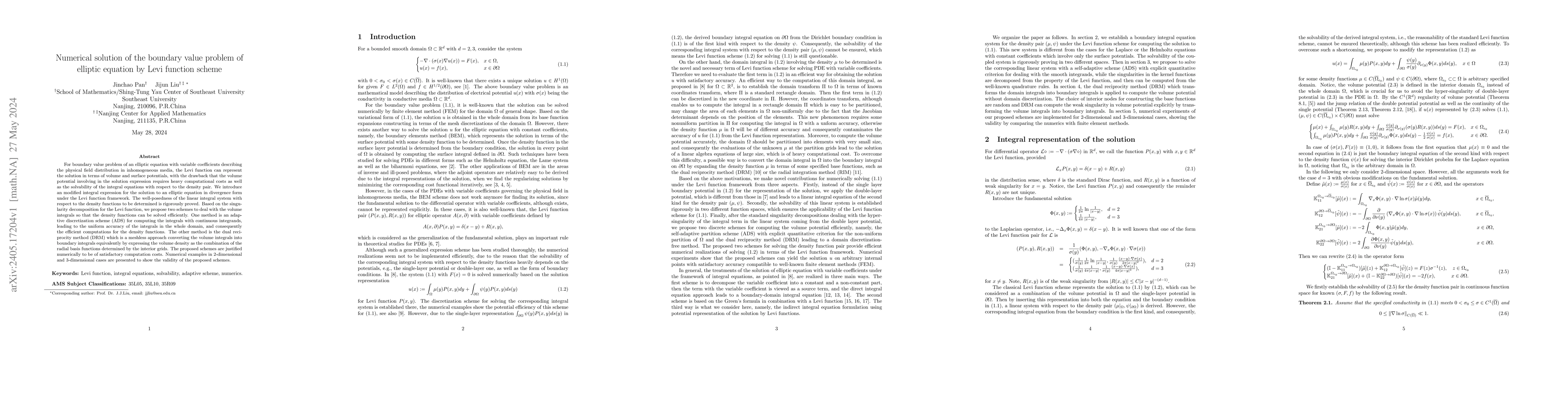 Thumbnail for Numerical solution of the boundary value problem of elliptic equation by
  Levi function scheme