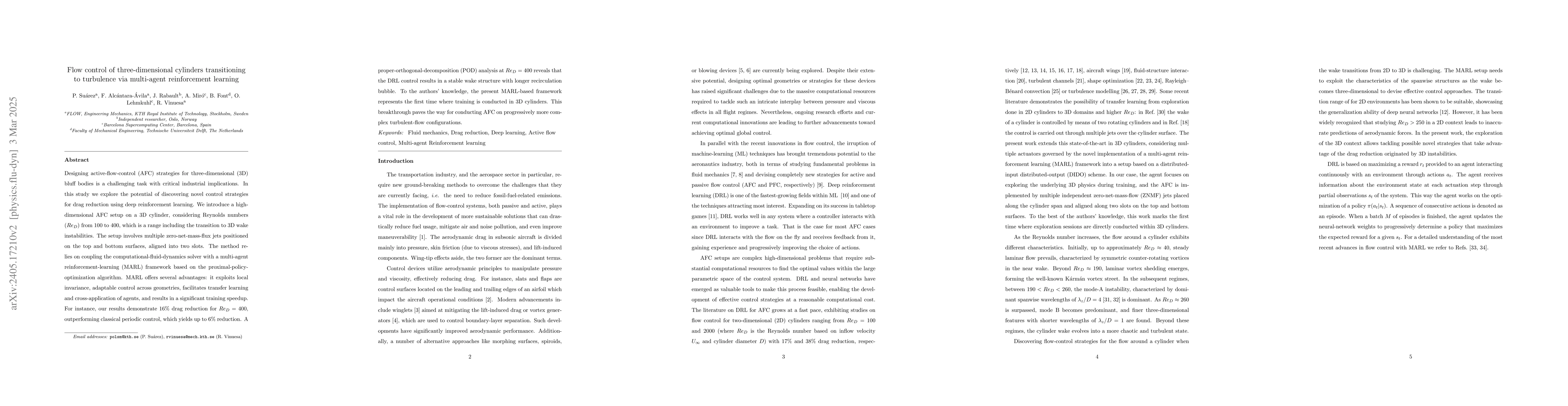 Thumbnail for Flow control of three-dimensional cylinders transitioning to turbulence
  via multi-agent reinforcement learning