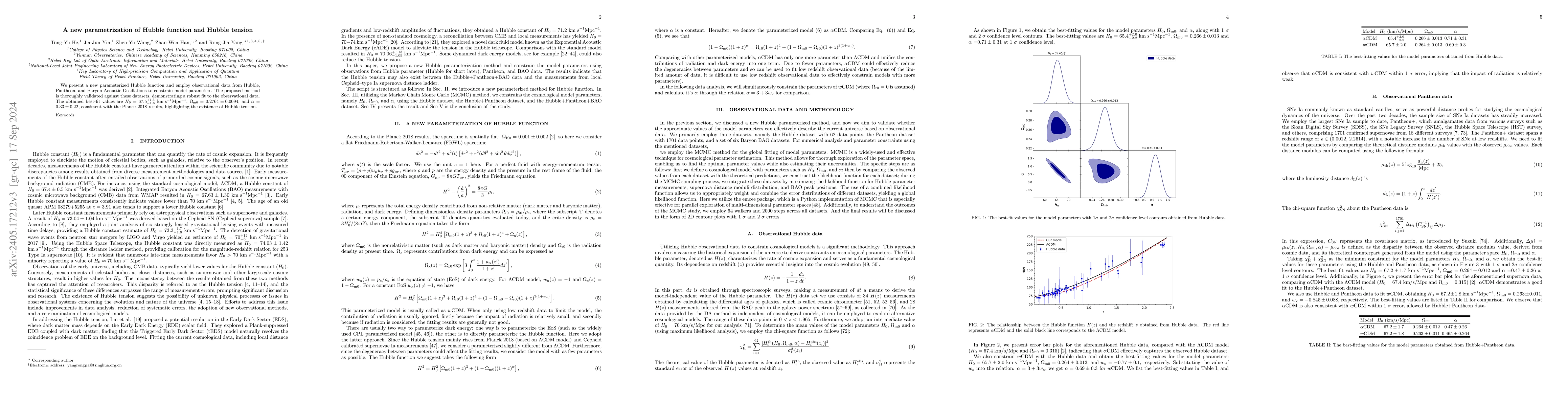 Thumbnail for A new parametrization of Hubble function and Hubble tension