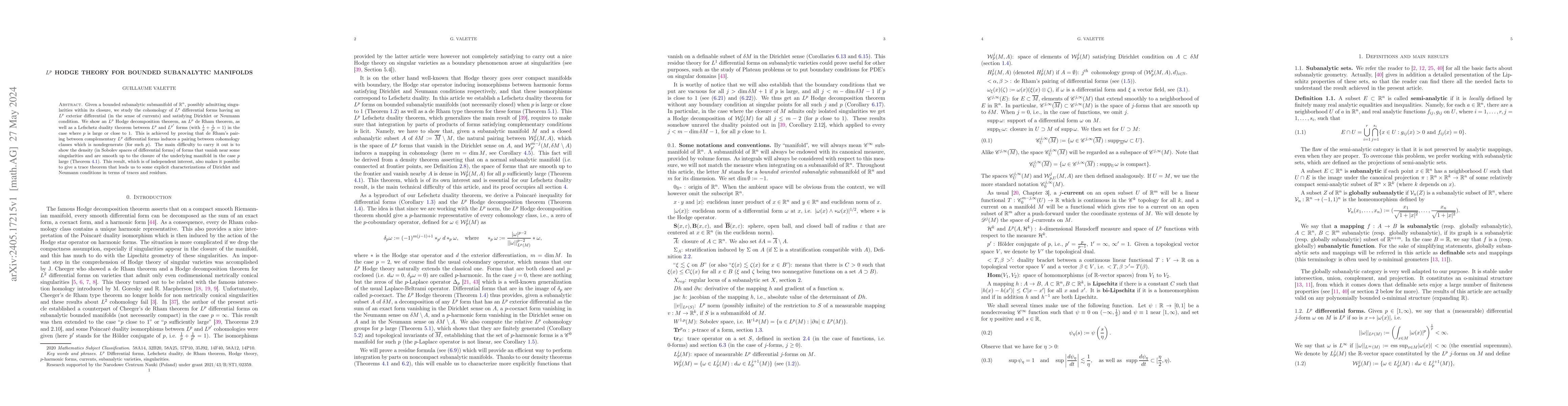 Thumbnail for $L^p$ Hodge theory for bounded subanalytic manifolds
