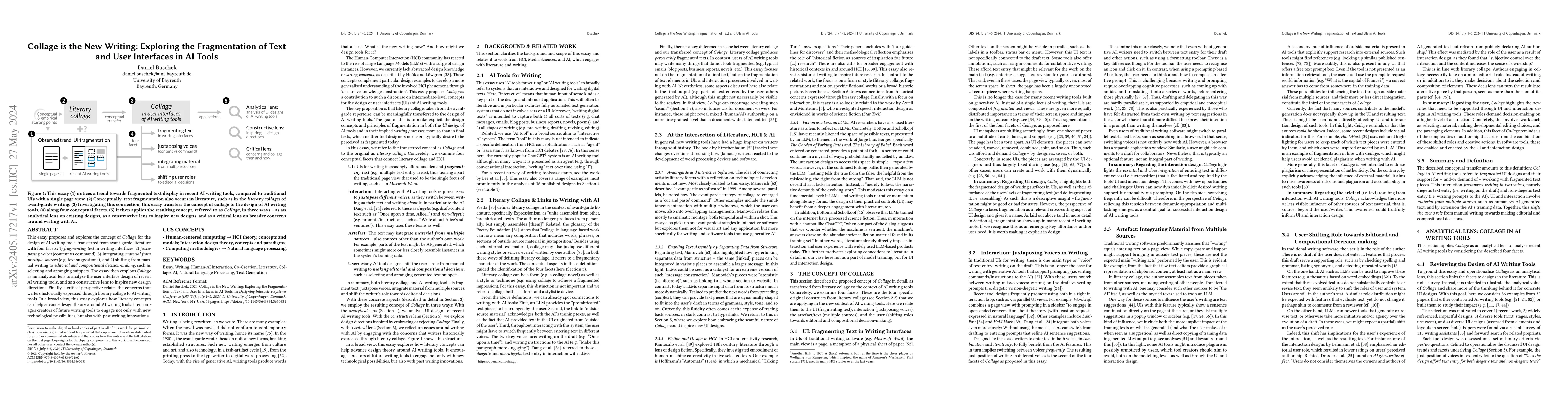 Thumbnail for Collage is the New Writing: Exploring the Fragmentation of Text and User
  Interfaces in AI Tools