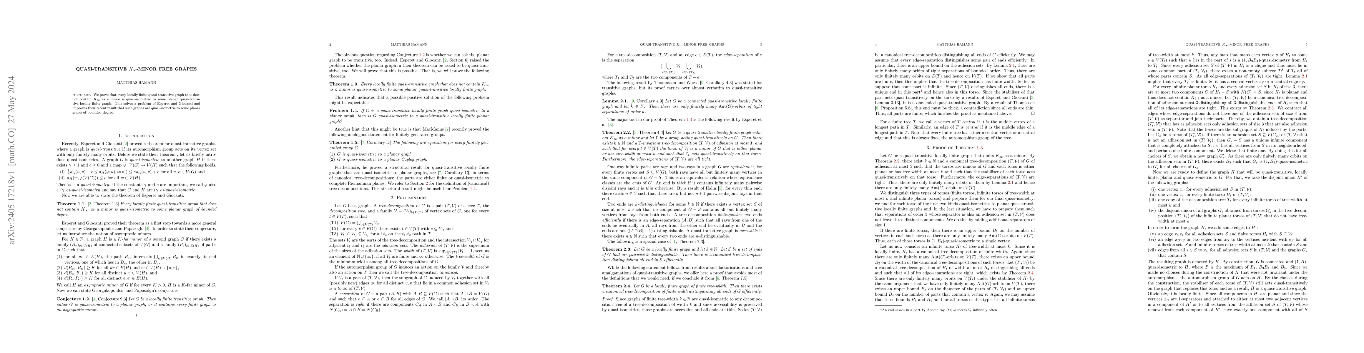 Thumbnail for Quasi-transitive $K_\infty$-minor free graphs