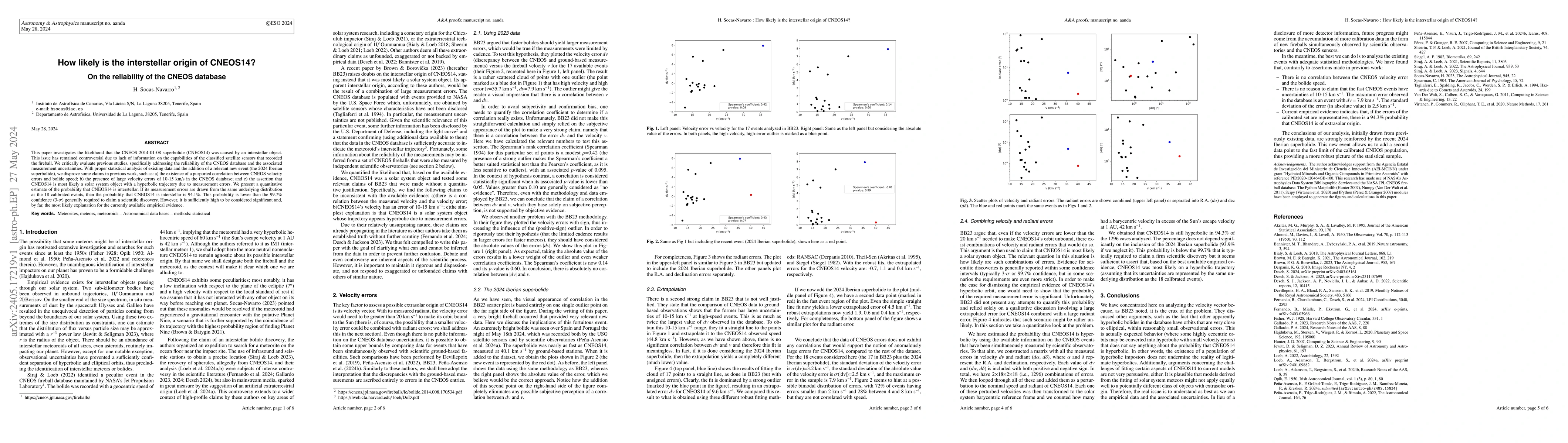 Thumbnail for How likely is the interstellar origin of CNEOS14? On the reliability of
  the CNEOS database