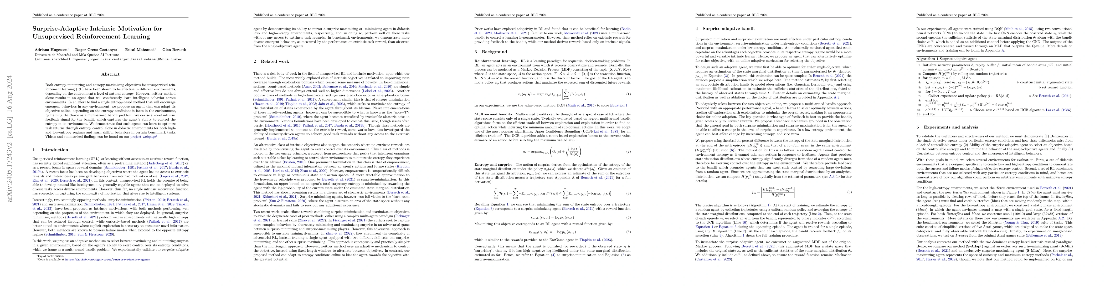 Thumbnail for Surprise-Adaptive Intrinsic Motivation for Unsupervised Reinforcement
  Learning