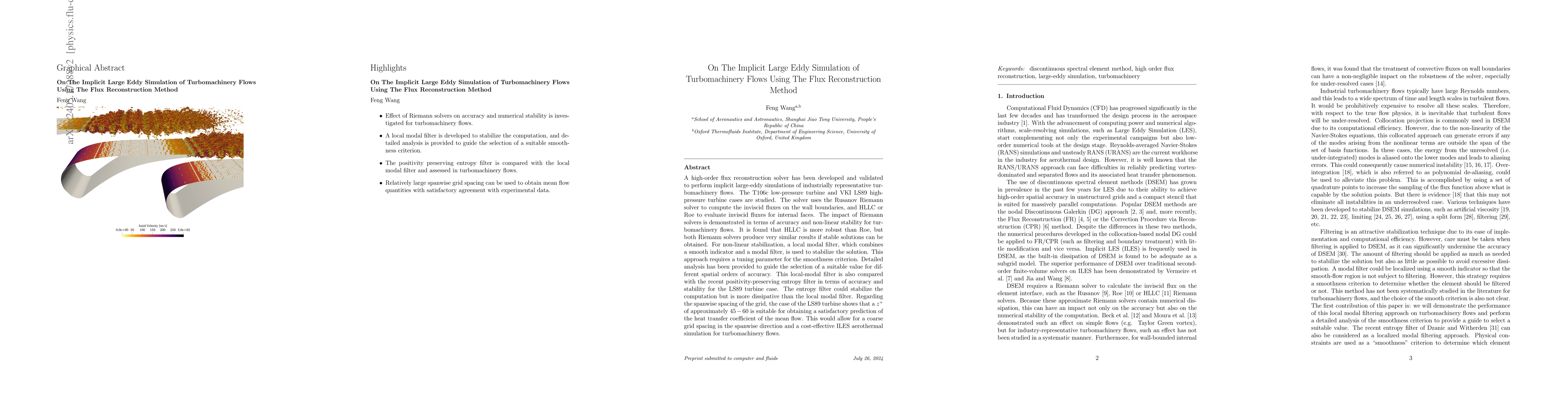 Thumbnail for On The Implicit Large Eddy Simulation of Turbomachinery Flows Using The
  Flux Reconstruction Method