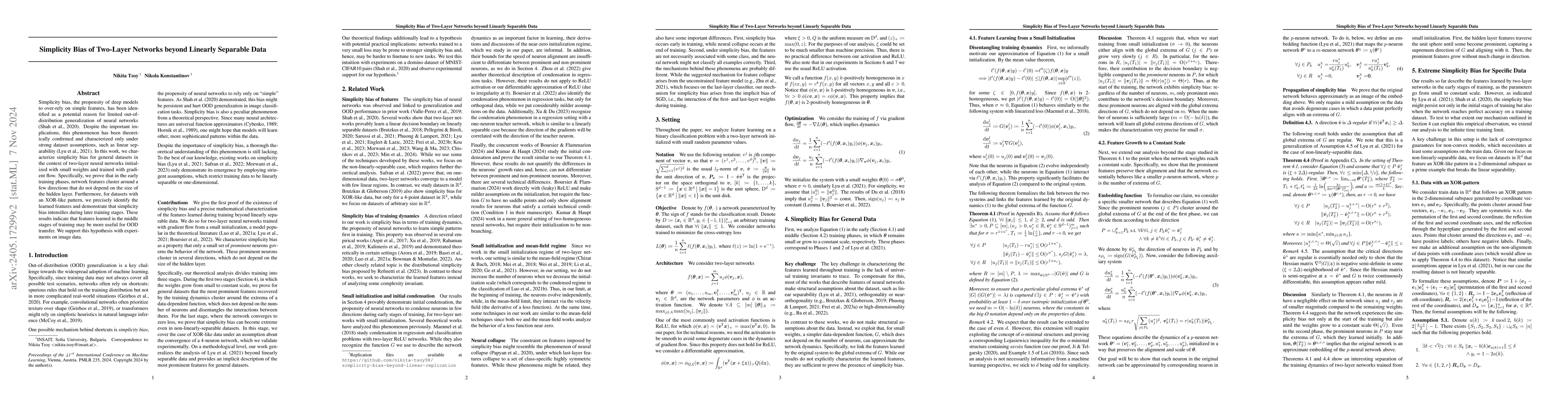 Thumbnail for Simplicity Bias of Two-Layer Networks beyond Linearly Separable Data