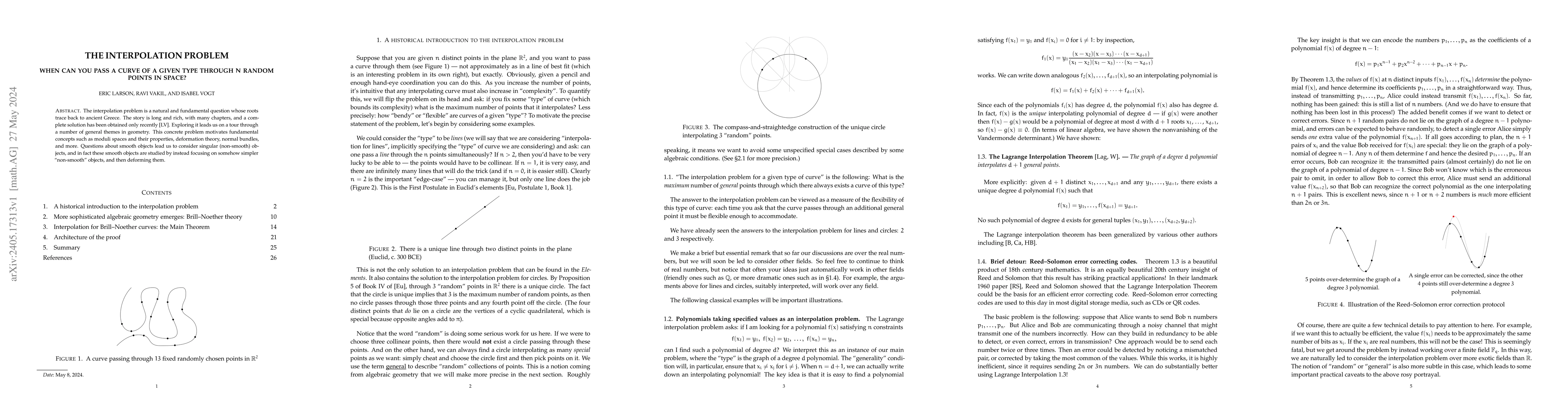 Thumbnail for The interpolation problem: When can you pass a curve of a given type
  through N random points in space?
