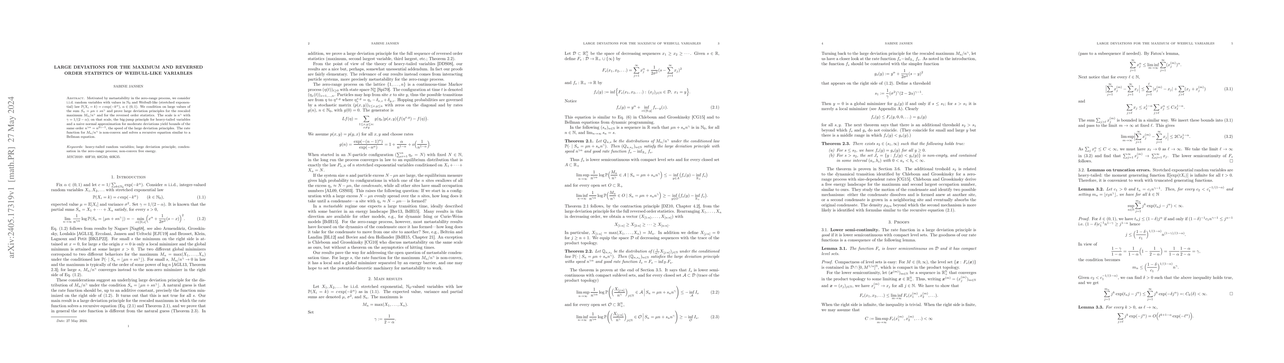 Thumbnail for Large deviations for the maximum and reversed order statistics of
  Weibull-like variables