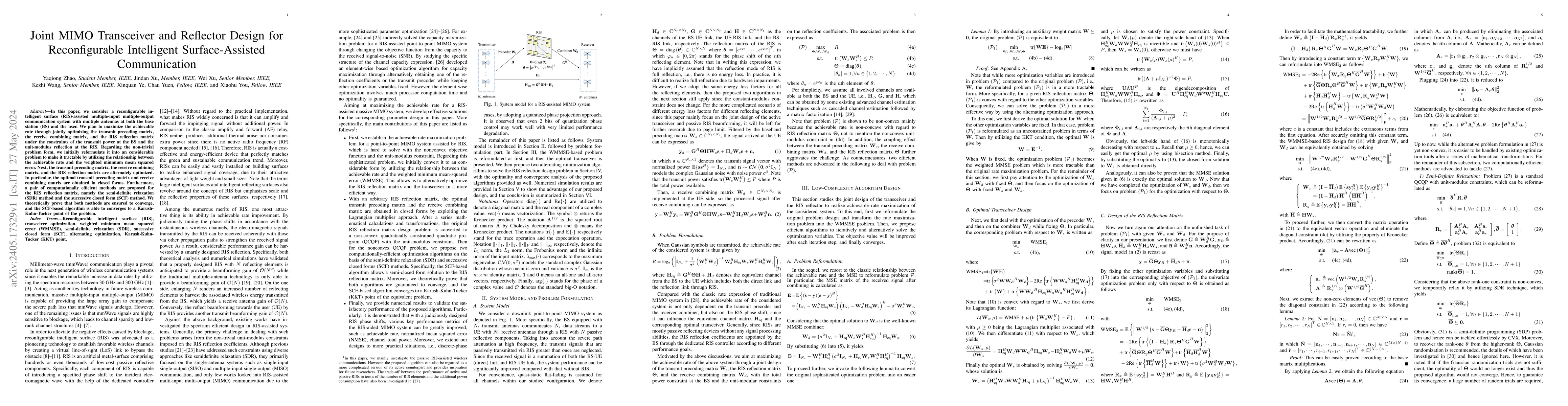 Thumbnail for Joint MIMO Transceiver and Reflector Design for Reconfigurable
  Intelligent Surface-Assisted Communication