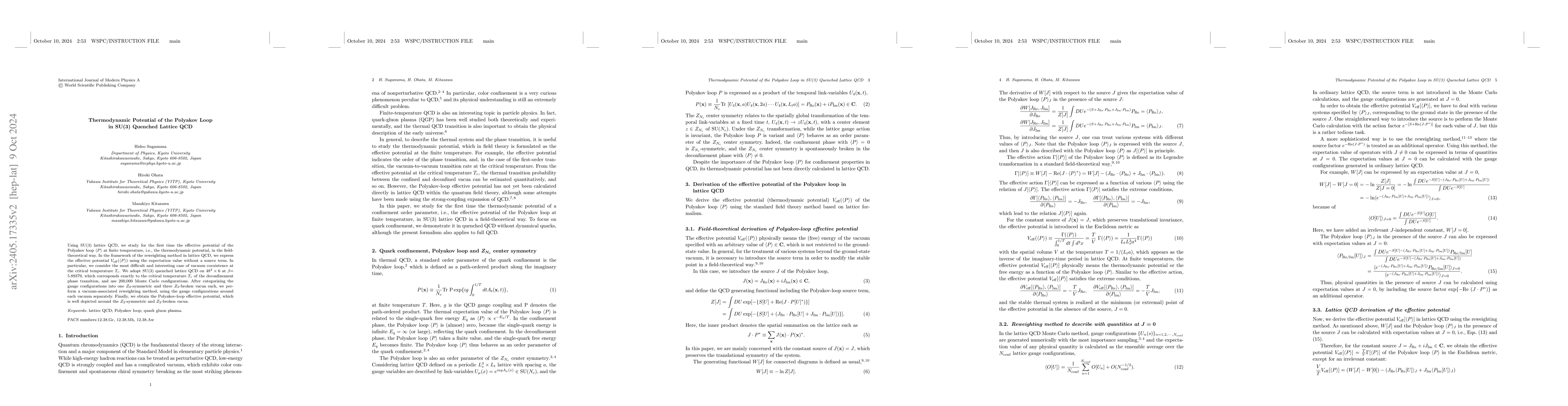 Thumbnail for Thermodynamic Potential of the Polyakov Loop in SU(3) Quenched Lattice
  QCD